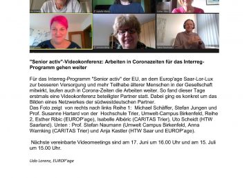 „Senior activ“-Videokonferenz: Arbeiten in Coronazeiten für das Interreg-Programm gehen weiter